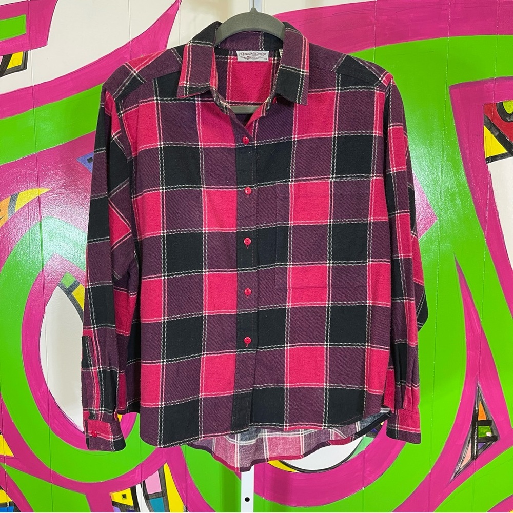 Grand Design, Pink and Purple Plaid Flannel Shirt. Size 13/14. Excellent cond!